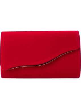 Women's Red Faux Suede Clutch Purse Evening Bag Prom Detachable Chain